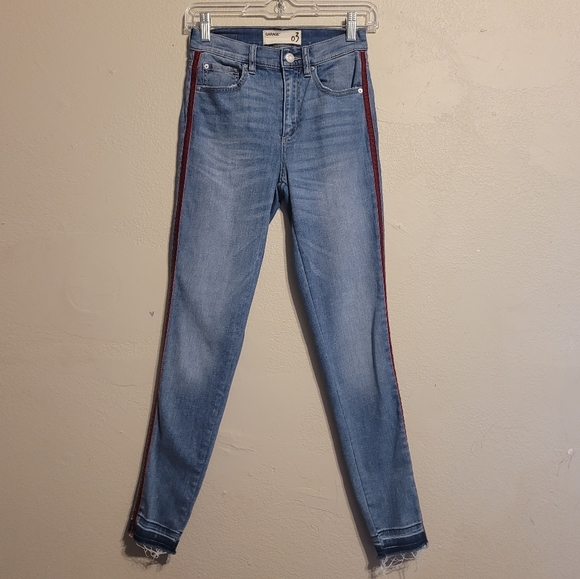 Garage Medium Wash High Rise Jeans-Red Stripe - Picture 1 of 16